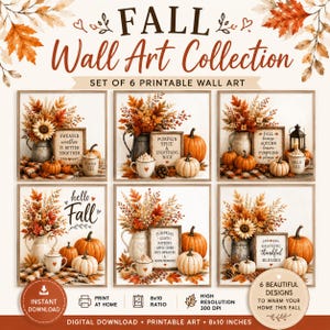 Fall Farmhouse Wall Art Set | Printable Autumn Decor | Set of 6 Digital Downloads I 8x10 Prints | Instant Download