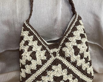 Straw Bag, Summer Bag, Handmade Bag, Paper Rope Bag, Lined Womens Bag, Knitted Bag,