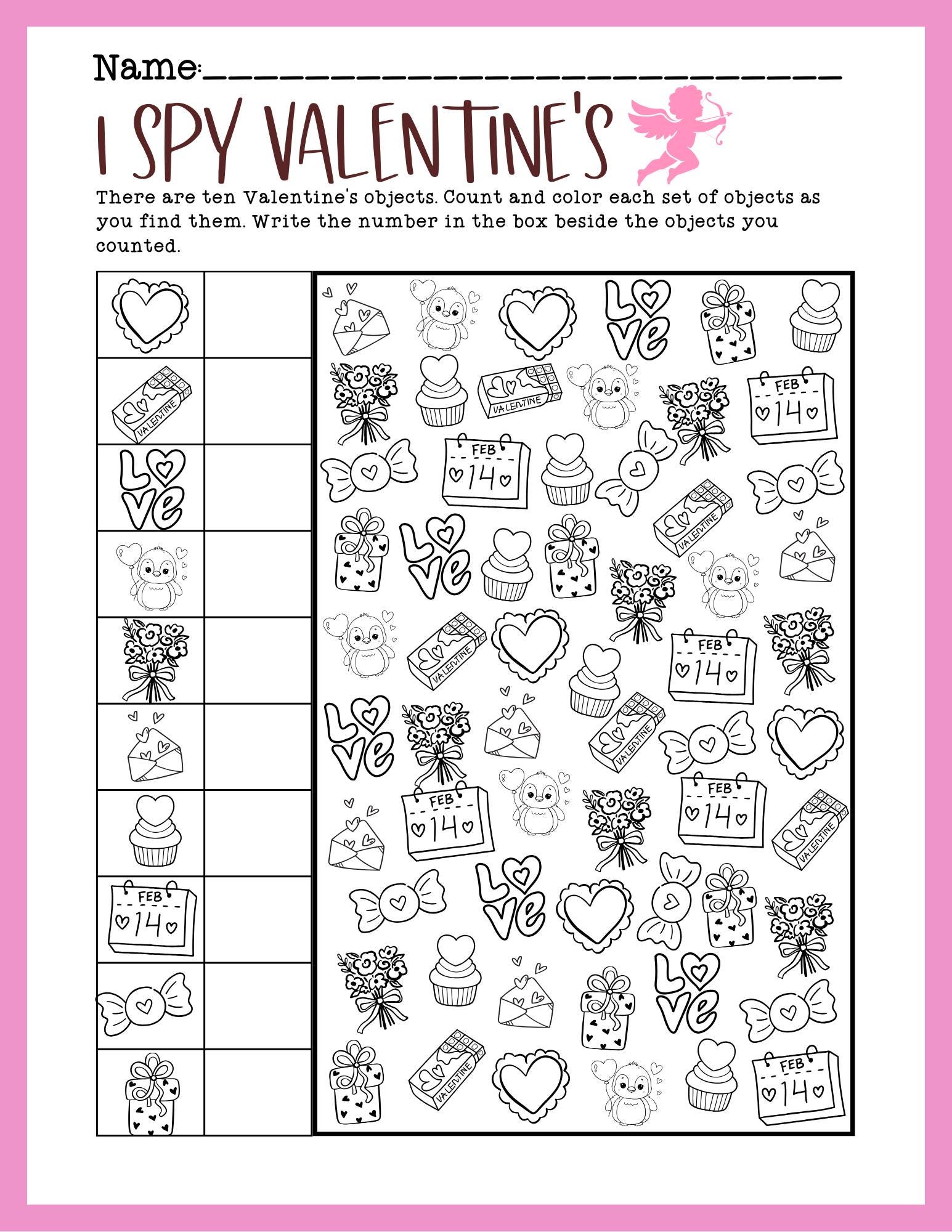 Valentine's Day I Spy Worksheet | Classroom Printable (canva Pro ...