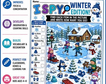Winter I Spy Worksheet – 10 Winter Objects Activity
