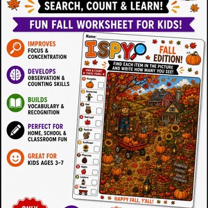 Herbst I Spion Arbeitsblatt zum ausdrucken | Pumpkin Patch Suchspiel (PDF)