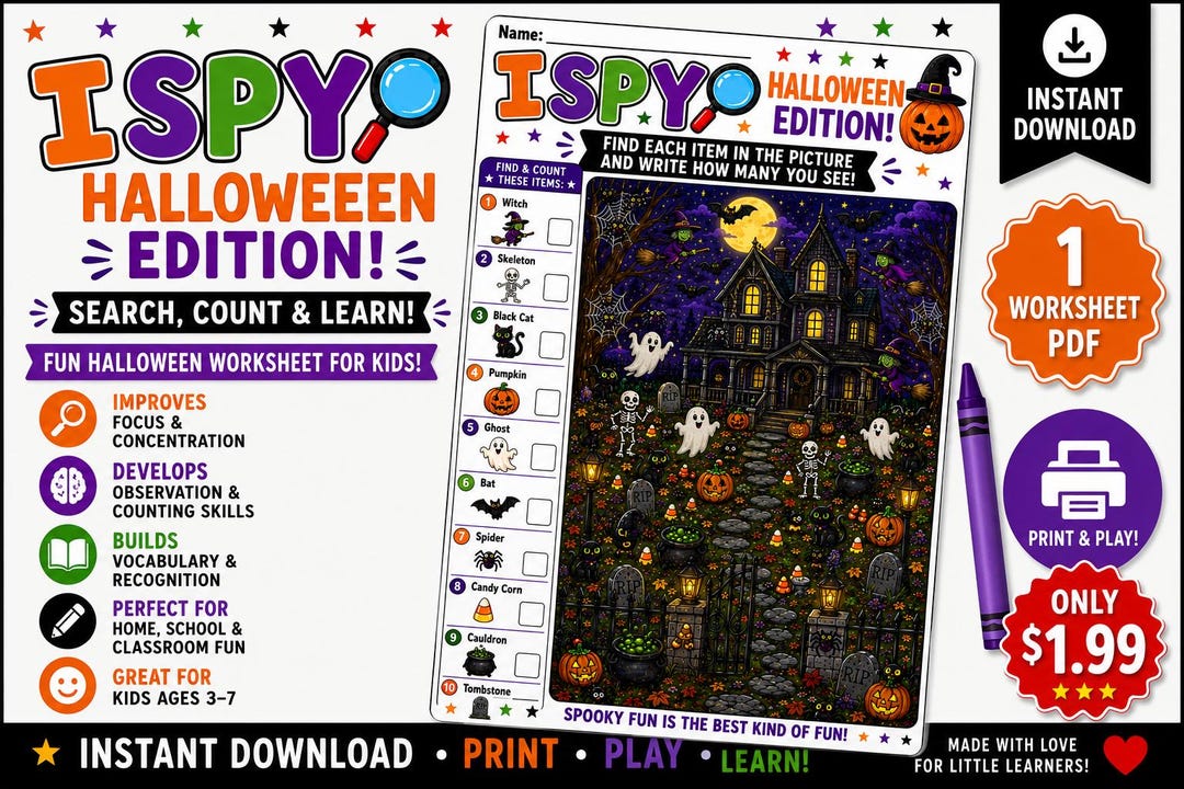 Halloween I Spy Printable Activity | Find and Count Halloween Game ...