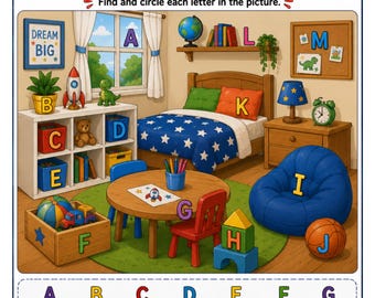 Uppercase Letters A–M I-Spy Worksheet Printable for Kids, Alphabet Recognition Activity, Preschool Letter Hunt Game, Classroom Activity PDF
