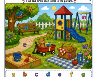 Letters A–M I-Spy Worksheet Printable for Kids, Alphabet Recognition Activity, Preschool Letter Hunt Game, Classroom Activity PDF