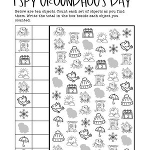 Hoja de trabajo "Veo veo" del Día de la Marmota / Actividad de febrero (formato PDF)