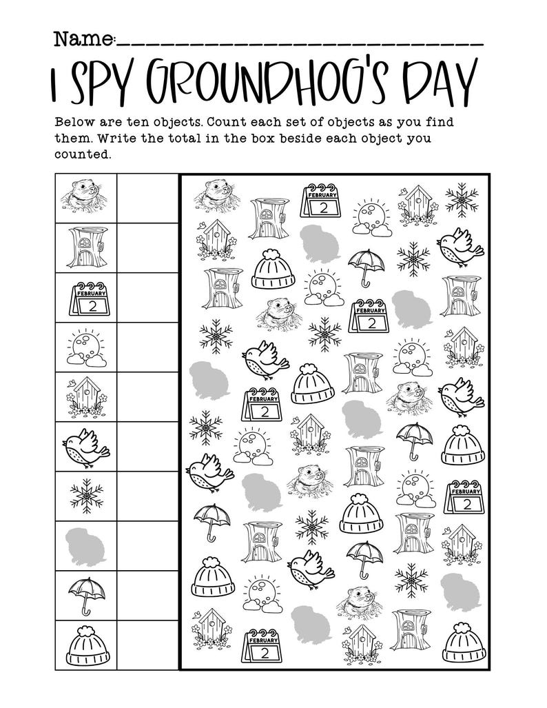 Groundhog Day I Spy Worksheet | February Activity (PDF Format) image 1