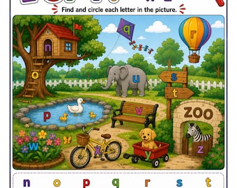 Lowercase Letters N–Z I-Spy Zoo Worksheet – Alphabet Recognition Activity (Digital Download)