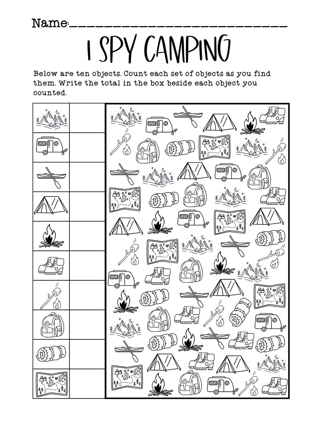 Camping I Spy Activity Game for Kids Printable | Summer Camping Seek ...