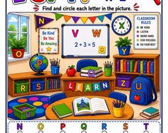 I Spy Letters N-Z Worksheet – Preschool Alphabet Recognition Activity (Digital Download)