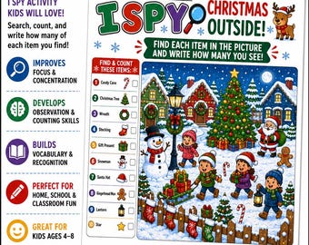 Outdoor Christmas I Spy Game | Kids Holiday Seek and Find Worksheet (PDF Download)