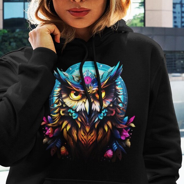 Hoodie, Psytrance, Owl Painting, Psychedelic Clothes, Goa Festival Fashion, Bad Trip Animal Creative Hoodie, Hypnotical, Dark Psychedelic