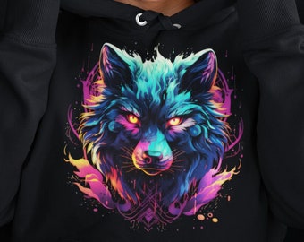 Psychedelic Hoodie, Bad Wolf, Clothes Organic, Eco Friendly Fashion, Rave Gift Dark Artwork, Trippy Psytrance, Goa Festival, Burning Man