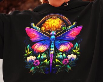 Psychedelic Hoodie, Dragonfly, Clothes Organic, Eco Friendly Fashion, Rave Gift Dark Artwork, Trippy Psytrance, Goa Festival, Burning Man