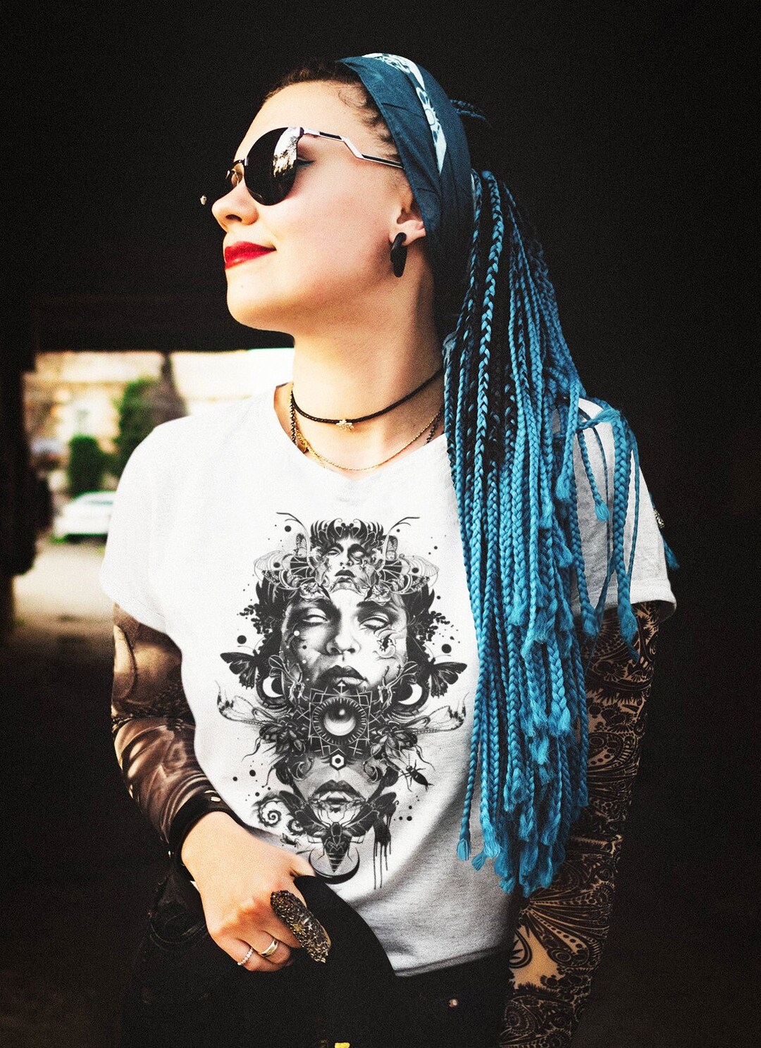 Psychedelic T-shirt Dark Artwork Face Insect Eco Friendly Psytrance Tee ...