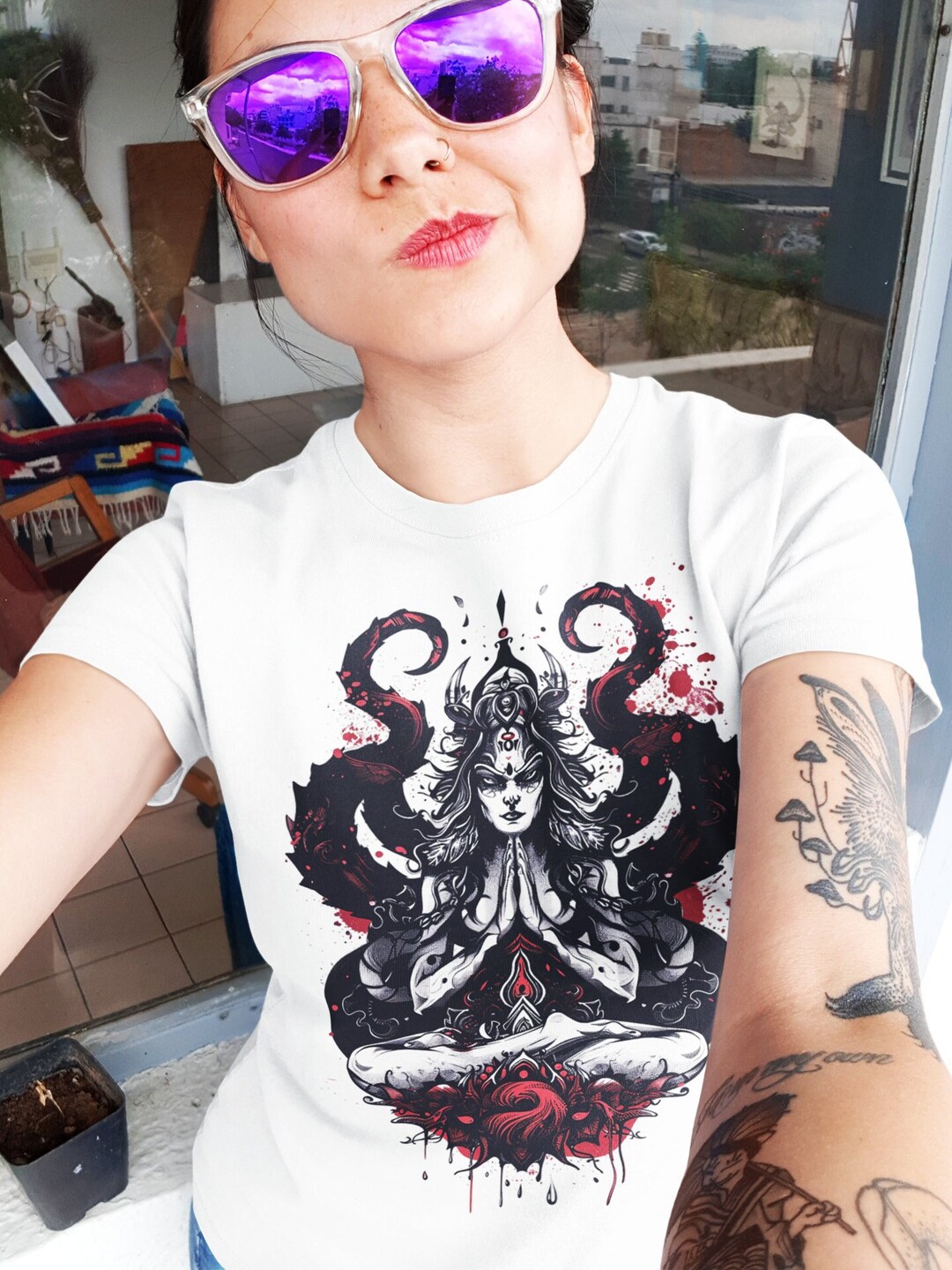 Psychedelic T-shirt Indian Blood Deity Raktabija Eco Friendly Psytrance ...