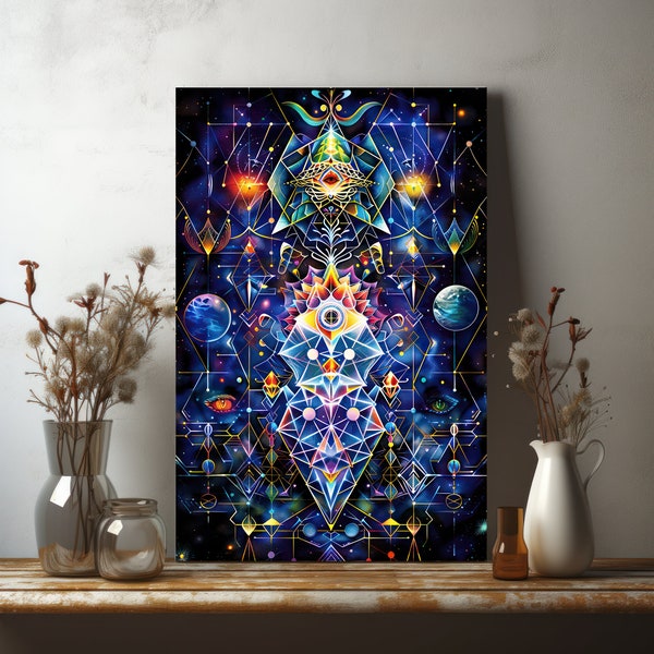 Sacred Geometry Universe Canva | Third Eye | Another Planet | Psychedelic Wall Art | Mystic Print | DMT Art | Gift Idea | Psytrance Print