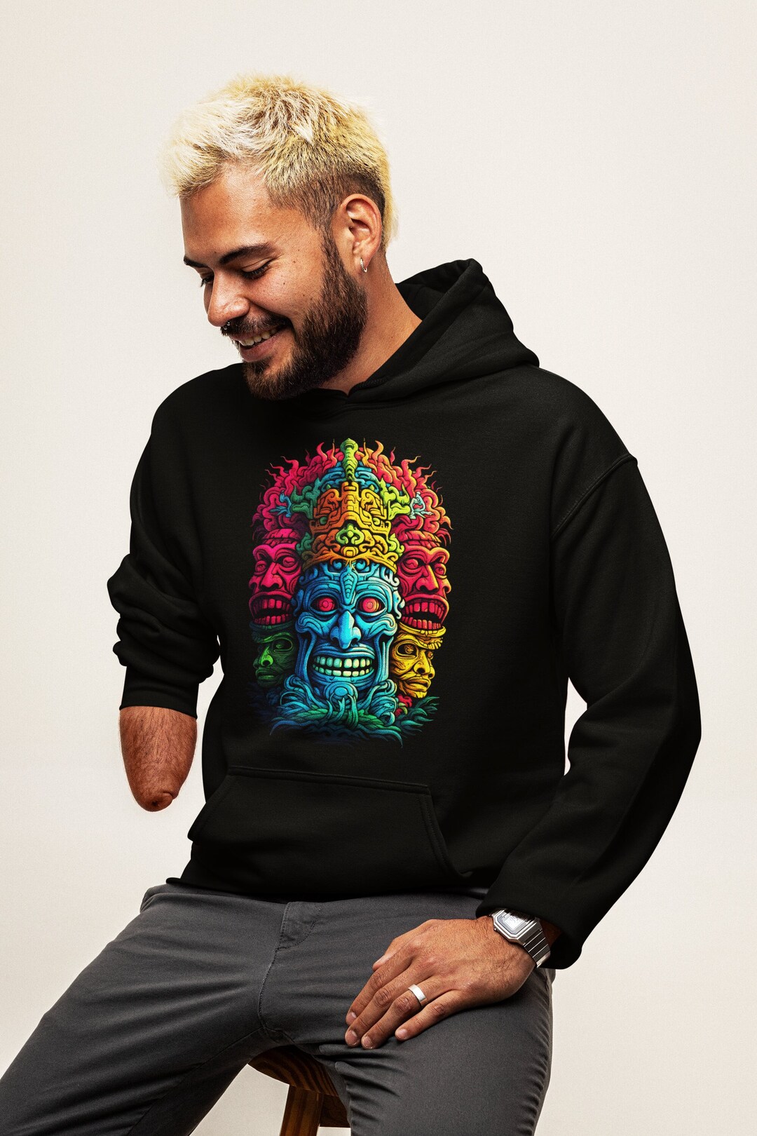 Psychedelic Hoodie, Psytrance, Dark Tribal Totem, Maya Art ...