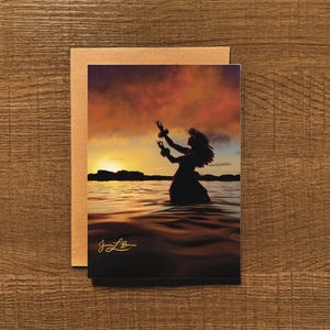 Tarjetas de felicitación 100 % recicladas y pintadas a mano con la pintura "Hula al atardecer"