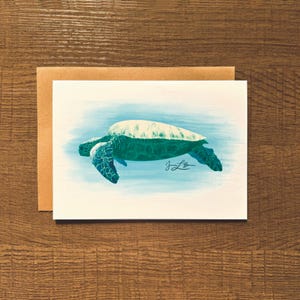 Tarjetas de felicitación 100 % recicladas y pintadas a mano con la imagen "Tortuga marina hawaiana"
