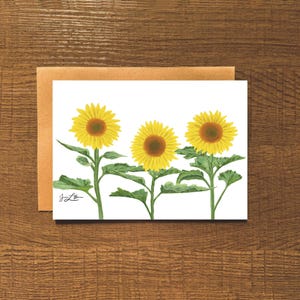 Tarjetas de felicitación 100 % recicladas y pintadas a mano con la pintura "Girasoles"