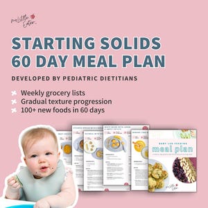 Baby Meal Plan for Baby Led Weaning or Purees, Recipes for 6 Months+, Allergen Introduction, Grocery Lists, Gradual Texture Progression