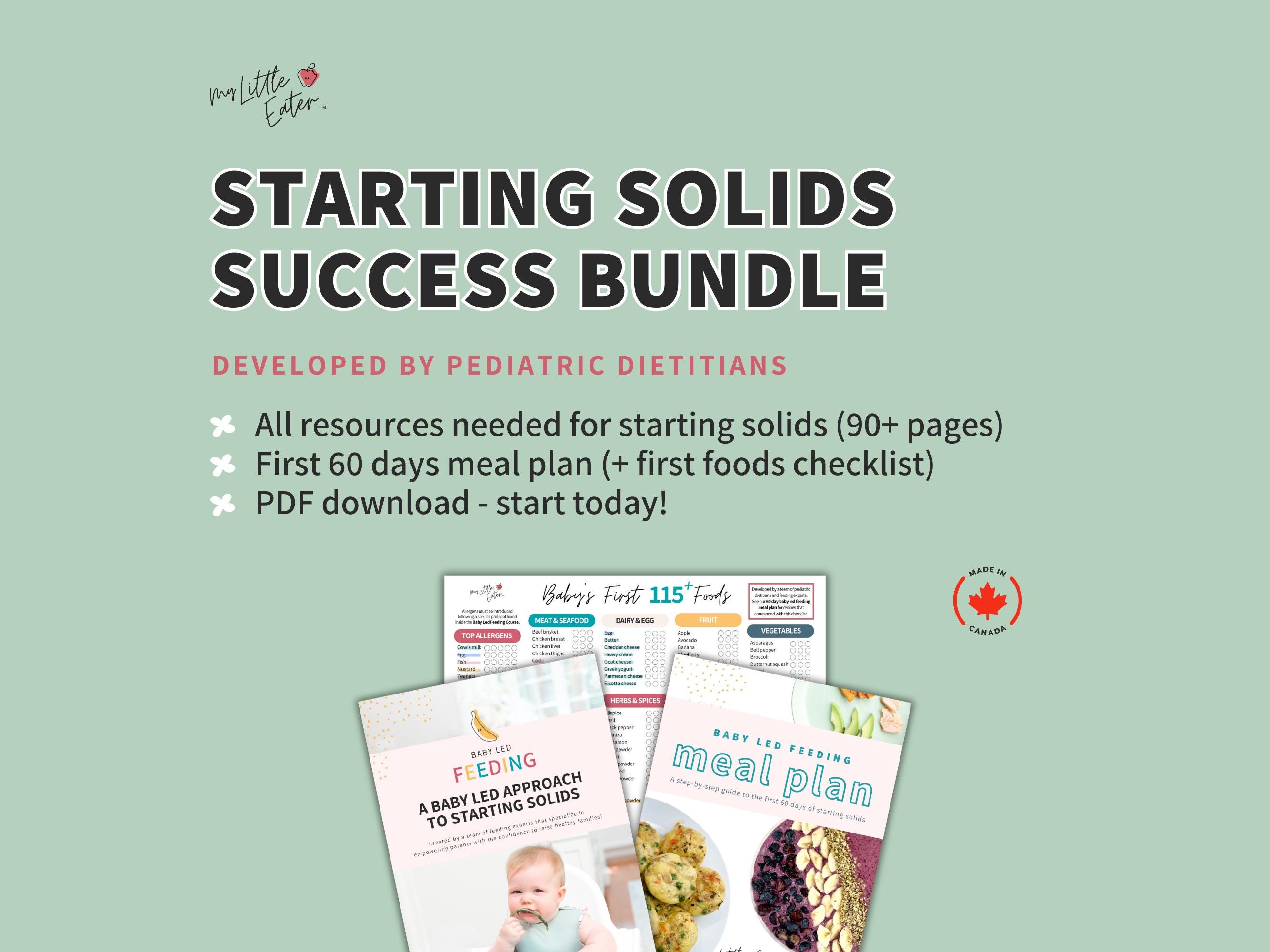 Baby Food Meal Plan & Baby Led Weaning Resource Guidebook with Recipes for Starting Solids, First Foods Checklist, Digital Download PDF