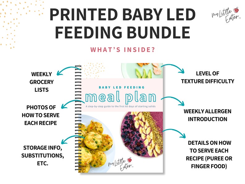 Starting Solids Printed Guide | 60 Day Baby Led Feeding Meal Plan | First 115+ Foods Checklist | Created by Pediatric Dietitians