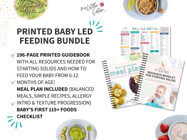 Starting Solids Printed Guide | 60 Day Baby Led Feeding Meal Plan | First 115+ Foods Checklist | Created by Pediatric Dietitians