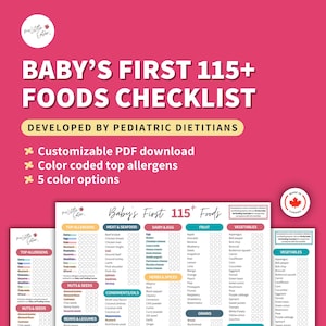 Babyvoedingtracker, checklist voor baby's led spenen en starten met vaste stoffen (digitale pdf-download)