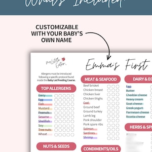 BLW Checklist Baby Led Weaning Chart First Foods Checklist Printable Digital Tracker Food Allergy Tracker Baby Food Variety Allergen Exposure New Mom Gift New Dad Gift Baby Gift