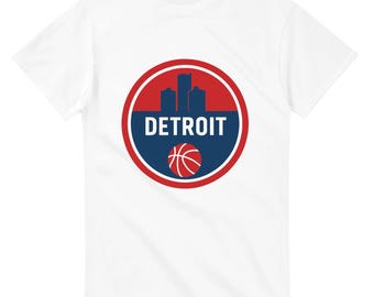 Detroit Skyline Basketball T-Shirt | Red, White & Blue Ren Cen Design | Motor City Pride Tee