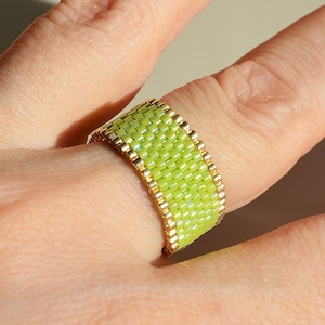 Light Green Ring, White Gold, Miyuki Japanese beads, Minimalist style, Peyote Ring, Everyday Business style, Summer ring, Select size