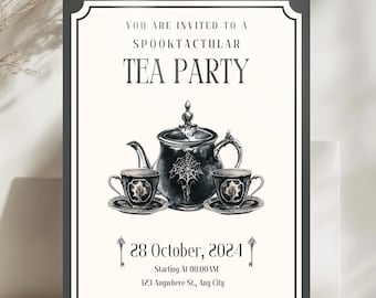 Invitación a fiesta de té gótica victoriana, plantilla editable de Halloween espeluznante / Imprimible o digital Evite