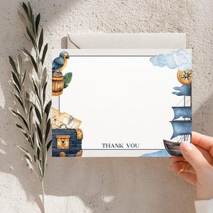 Cartão de agradecimento para festa pirata, download instantâneo, cartão digital para comemorações de aniversário, lembrancinha divertida para festa com tema pirata em aquarela para impressão