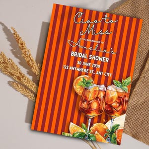 Ciao to Miss Brautduschen-Einladung, italienische Party-Vorlage im Poster-Stil, bearbeitbares Aperol Spritz Bachelorette-Wochenende druckbar