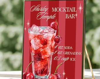 Shirley Temple barbord, drankmenubord, kersenbardecoratie, gepersonaliseerd barmenu, drankstation, barmenusjabloon, bewerkbaar drankbord