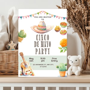 Modèle d'Invitation Cinco de Mayo pour enfants, TÉLÉCHARGEMENT IMMÉDIAT, Fiesta Party mignon imprimable, modifiable numérique pour enfants Cinco Celebration Evite