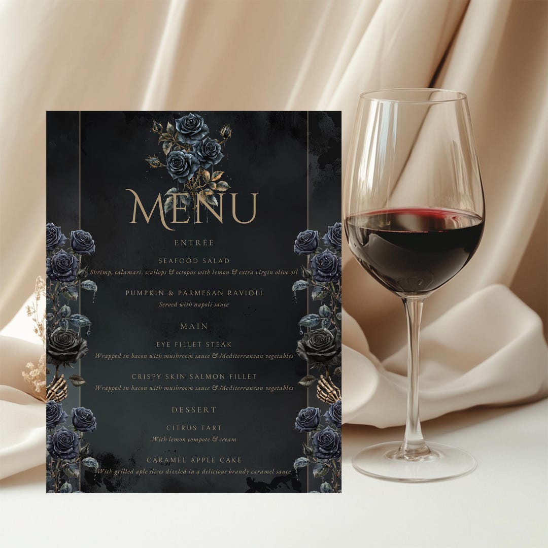 Gothic Wedding Menu Template, INSTANT DOWNLOAD, Dark Floral Skeleton ...