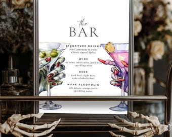 Zombie Hands Halloween Bar Menu, Monster Cocktails (Editable Template), Ghoul Party, Halloween Drink Menu, Spooky Bar Sign Decor