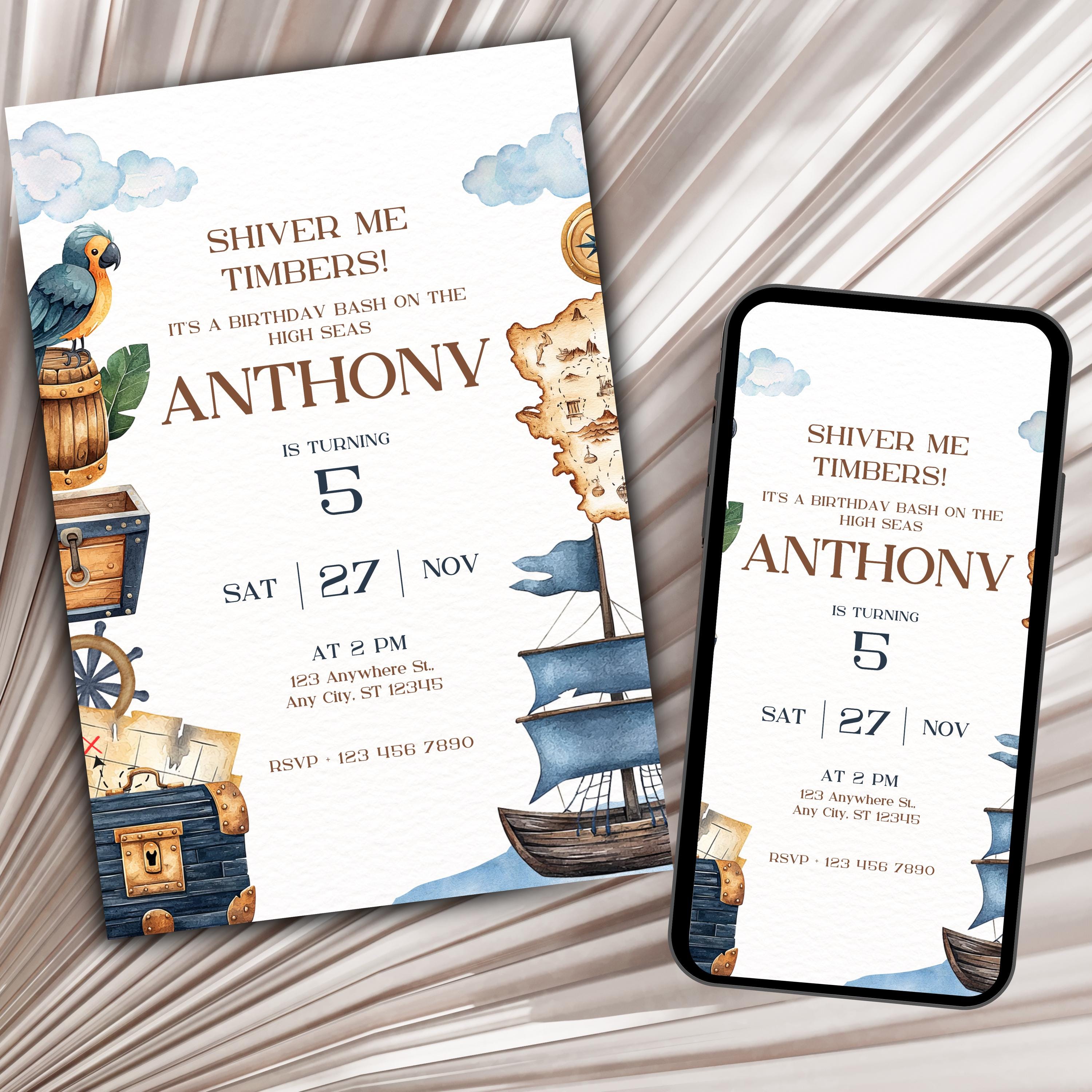 Map Party Invite Pirate Birthday Invitation, Treasure Map Party Invite, Pirate Boy ...