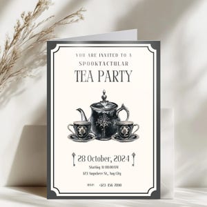 Victorian Gothic Tea Party Einladung, sofortiger Download, elegantes gruseliges Halloween Dekor, bearbeitbare gespenstische dunkle ästhetische Vorlage zum Ausdrucken