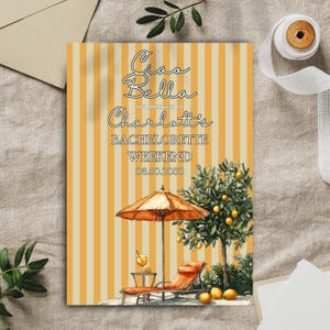 Invitation Ciao Bella, modèle de fête de plage italien, week-end d'été méditerranéen inviter imprimable, modifiable en téléchargement numérique