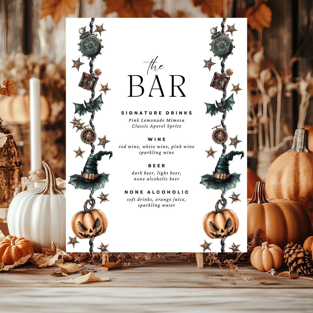 Punk Style Menu Editable Halloween Steam Punk Themed Party Bar Menu, Instant Download ...