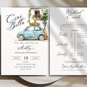 Ciao Bella Bachelorette Invitation & Itinerary List, Editable Italian Theme Template, Amalfi Bridal Shower Digital Download, Coastal Hen Do