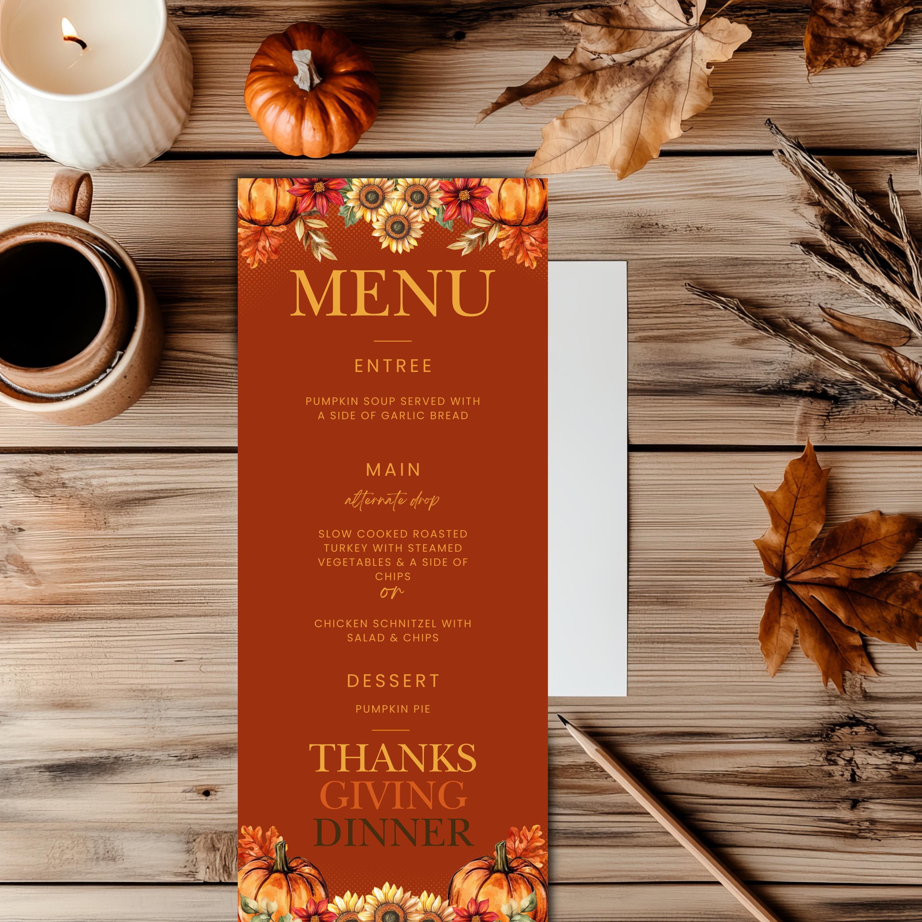 Editable Thanksgiving Dinner Menu, Printable Thanksgiving Menu Template ...