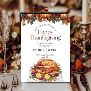 Bearbeitbare Familie und Freunde Thanksgiving-Einladungsvorlage, Digital Decor Family Gathering, Sofort-Download, druckbare Thanksgiving-Evite