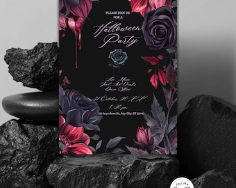 Gothic Halloween Invitation Card, Dark Moody Florals, Darkly Romantic, Gothic Decorations, Vintage Rose Frame, Victorian Invitation Template