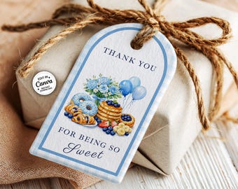 Pastelblauw pastel gunst tagsjabloon, label babyshower, brunchfeest, cadeau tag decor, aanpasbare gunsttags