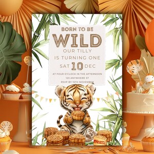 Born to be Wild Einladung zum 1.Geburtstag |Instant Download| Bearbeitbare Baby Tiger Girl Party Einladen druckbare, Mobile Wildtier Thema Vorlage