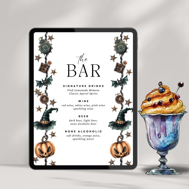 Punk Style Menu Editable Halloween Steam Punk Themed Party Bar Menu, Instant Download ...